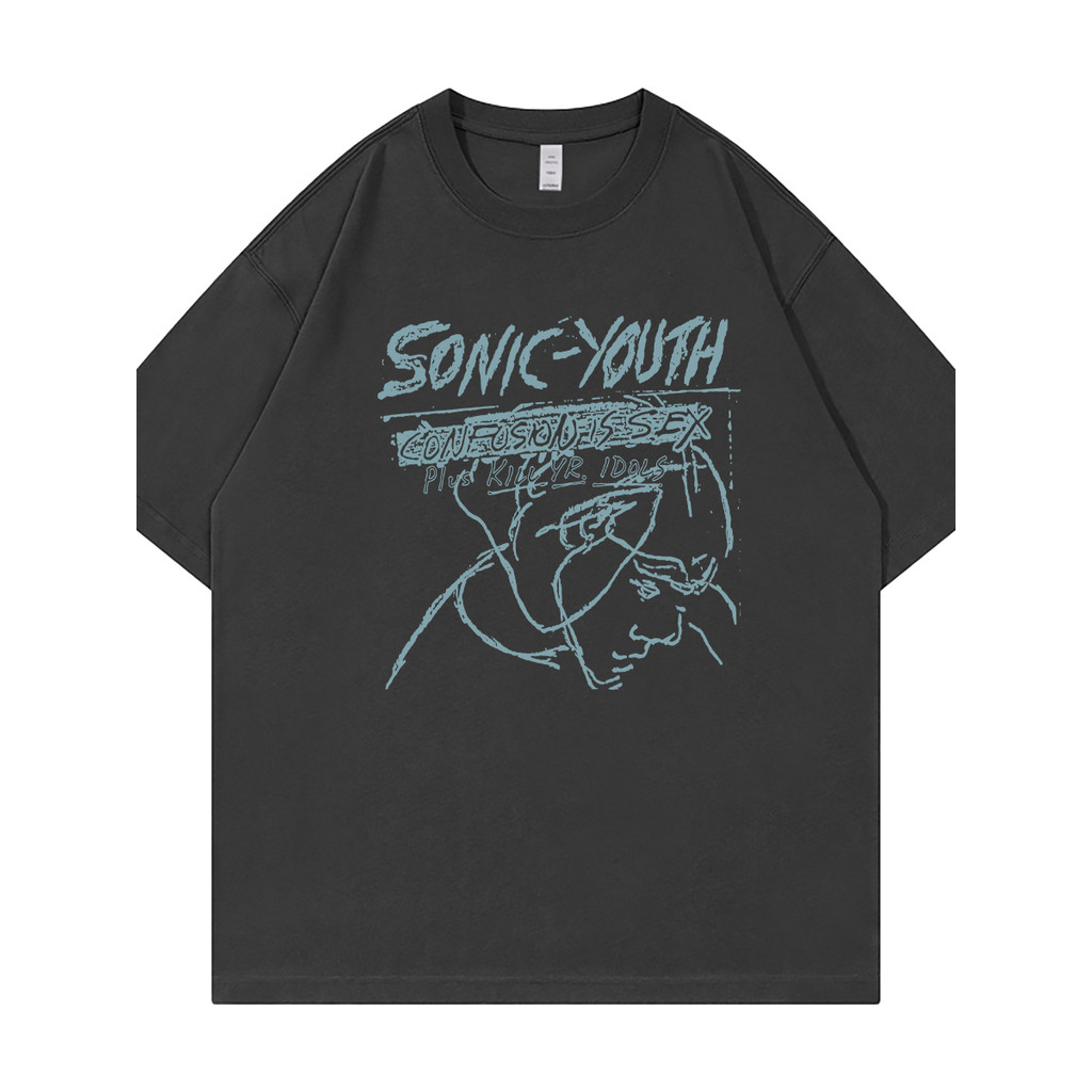 Sonic Youth Sonic Youth Band American Casual Dropped Ombro Solto Puro Algodão Em Torno Do Pescoço Rock Camiseta de Manga