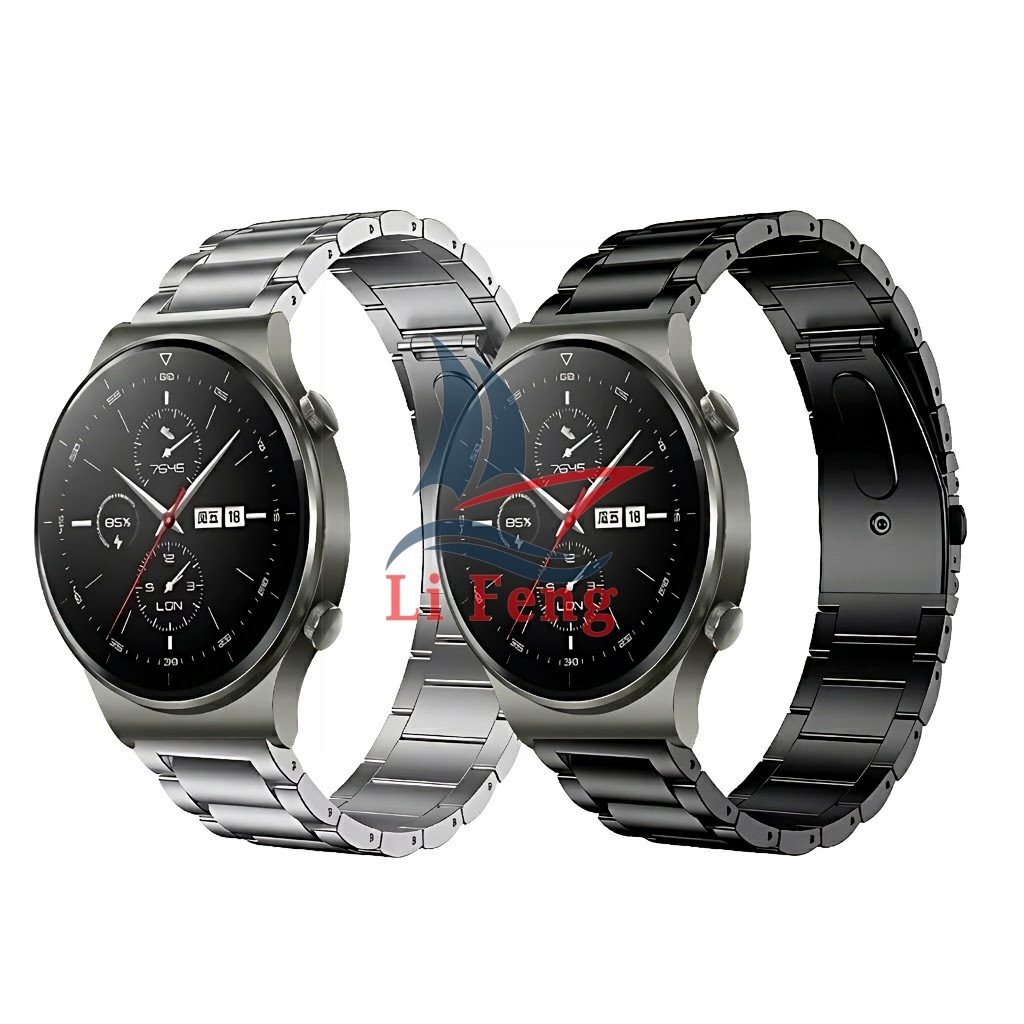 Pulseira De Aço 3 Elos Inoxidável Para Garmin Forerunner 165 Active2 GTR47mm GTS2mini GTR3/PRO 20/22mm