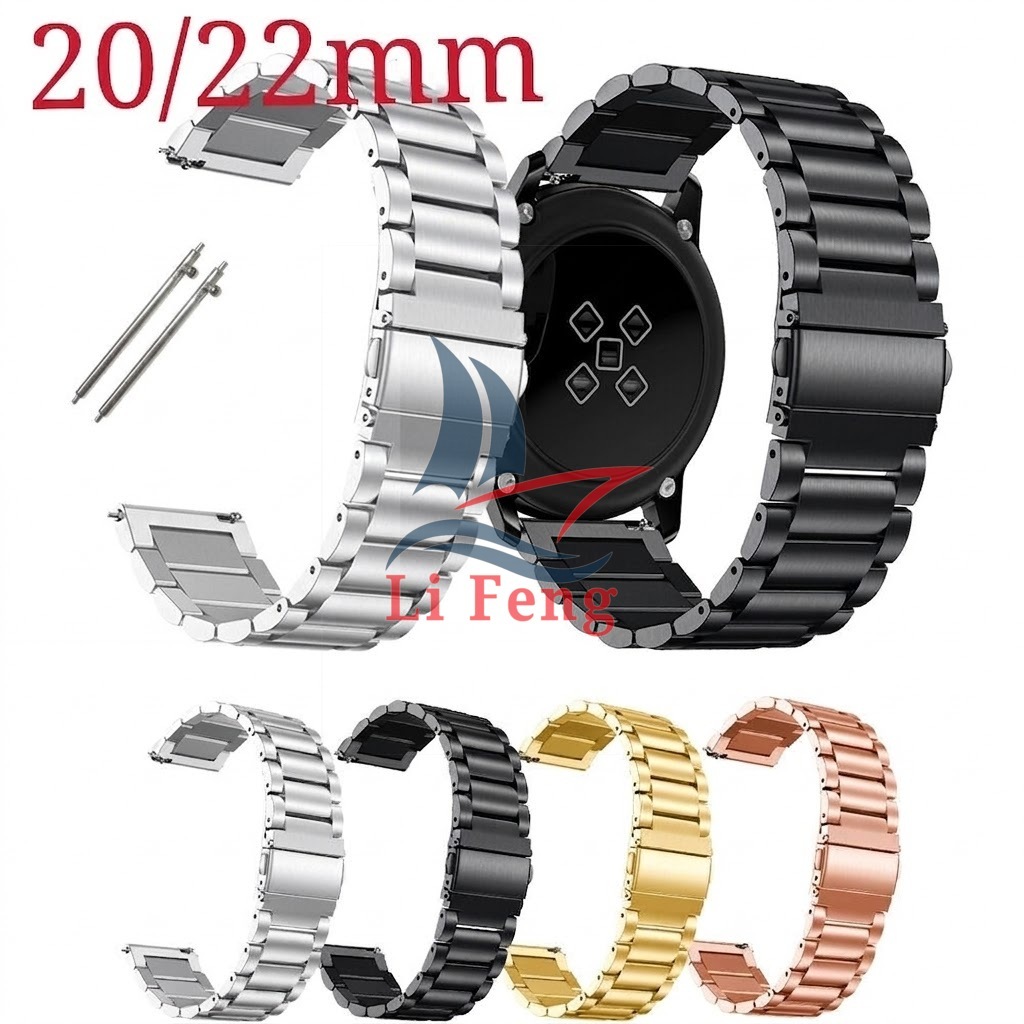 Pulseira Aço 3 Elos Inoxidável Gomada Para Smartwatch Active2 Watch3 Gts Gtr42/47 Gtr3/pro 20/22mm