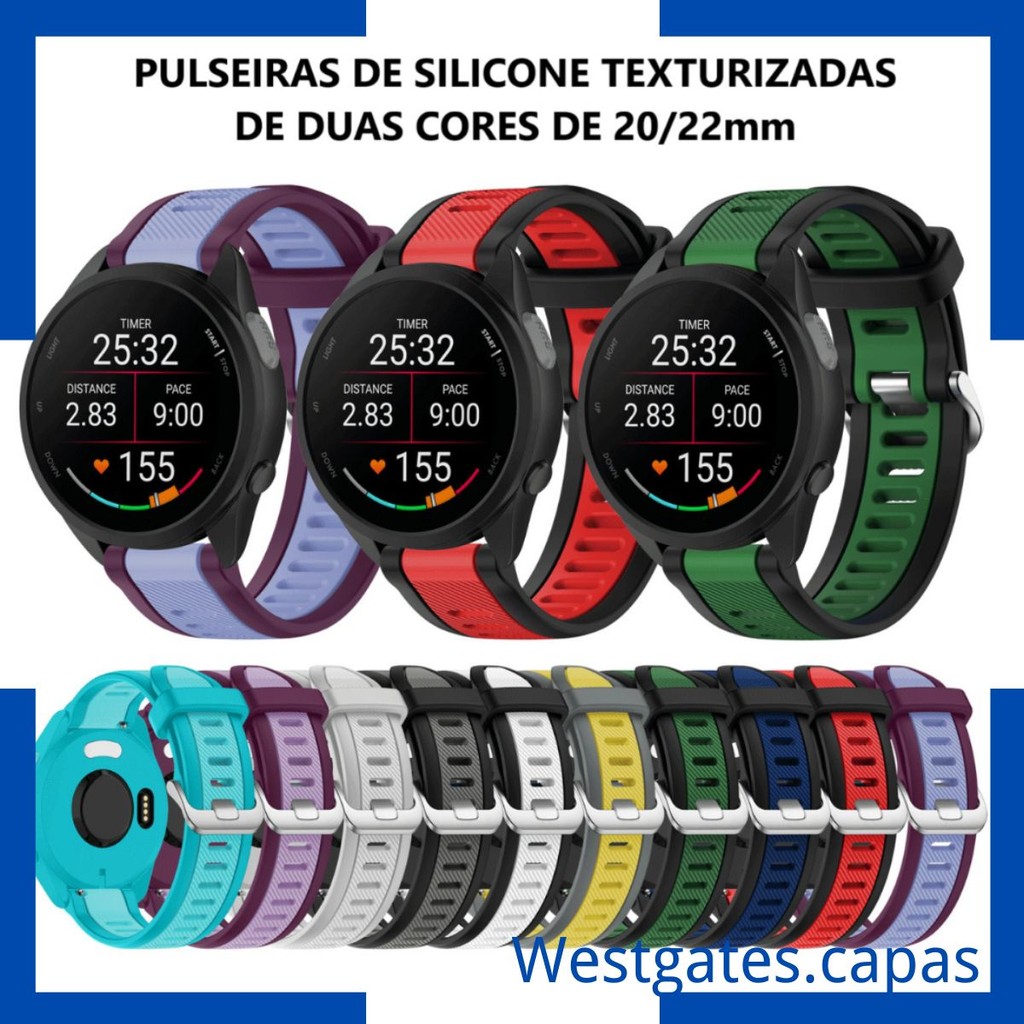 Pulseira de silicone Texturizadas 2 Cores Comaptivel Para Garmin Forerunner 165 Active2 GTR47mm GTS2mini GTR3/PRO 20/22