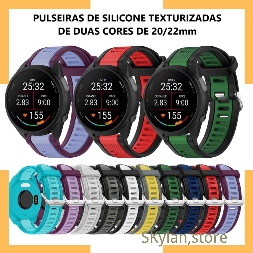 Pulseira silicone Texturizadas 2 Cores Comaptivel Para Garmin Forerunner 165 Active2 GTR47mm GTS2mini GTR3/PRO 20/22mm