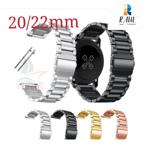 Pulseira Aço 3 Elos Inoxidável Gomada Para Smartwatch Active2 Watch3 Gts Gtr42/47 Gtr3/pro 20/22mm