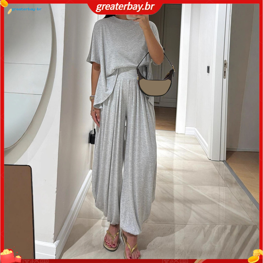 Women’s Two Piece Set Summer Tracksuit Short Sleeve Crew Neck Top Pants Lounge Outfit Vacation Wear Stylish and Comfor