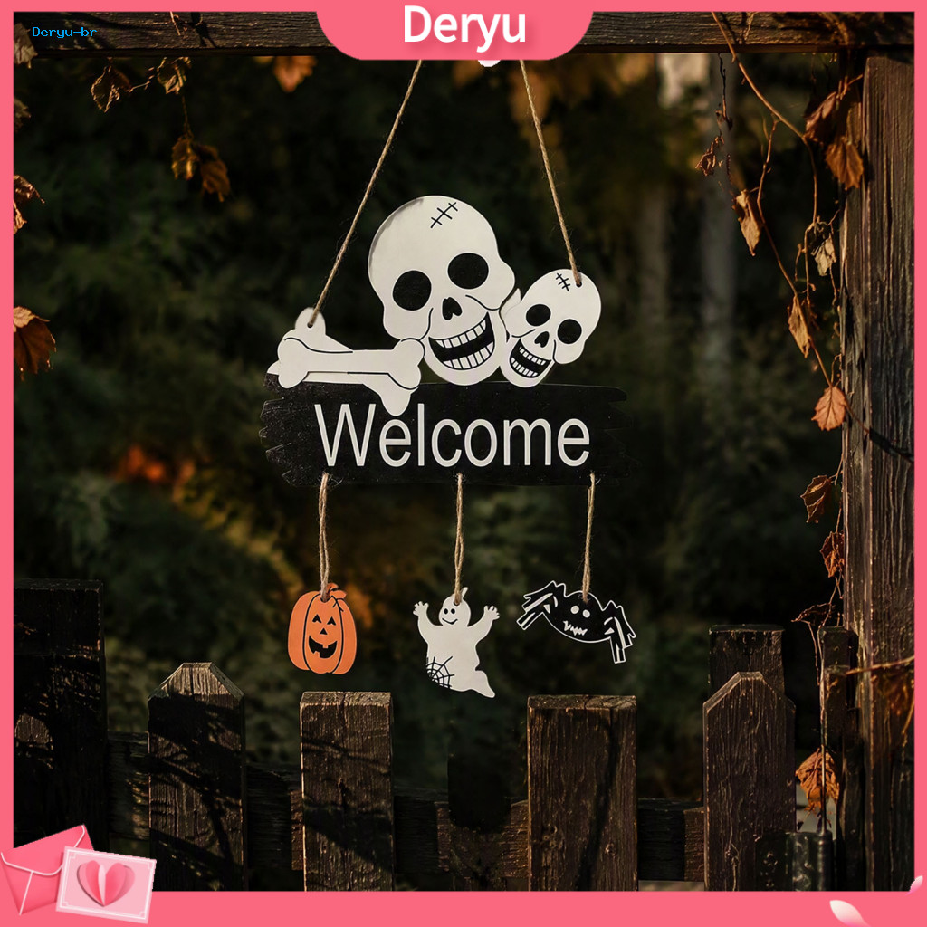 Wooden Wall Decor for Party Halloween Hanging Sign 3d Layered Pumpkin Skull Spider Door Front Porch for Home