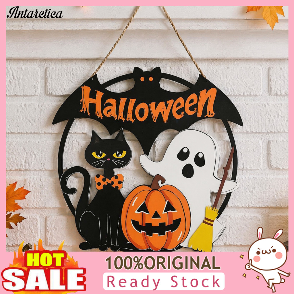 Layered Wooden Wall Decor Three Dimensional Wood Signs Halloween Hanging Ornament with Ghost Pumpkin Bat Cat Prints –
