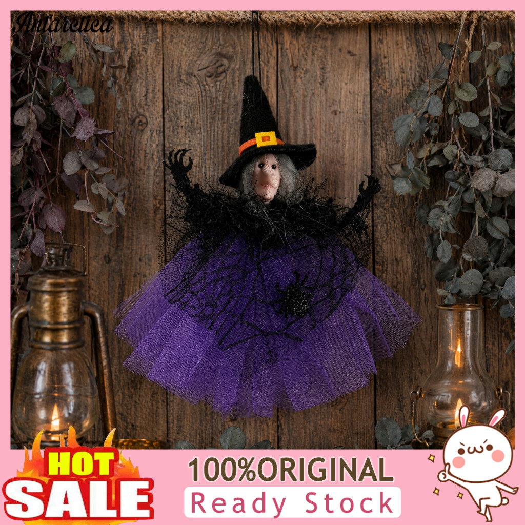 Decorative Witch Statue Halloween Doll Decoration Spooky Ghost Pumpkin Hanging with Gauze Skirt Perfect Indoor Outdoor P
