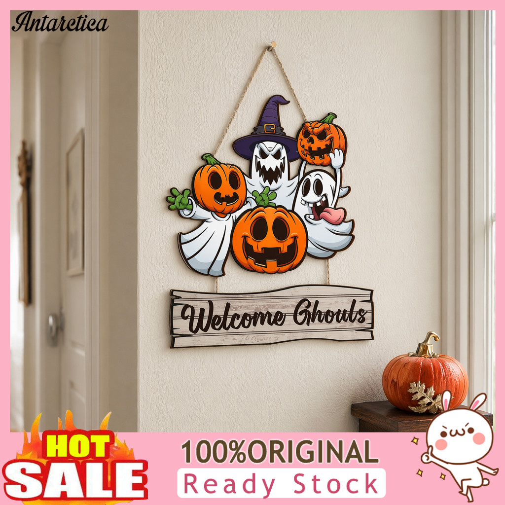 Halloween Wooden Sign Festive Door Plaque Happy Ghost Pumpkin Hanging Spooky Welcome Wreath for Front Wall Tree for Sout