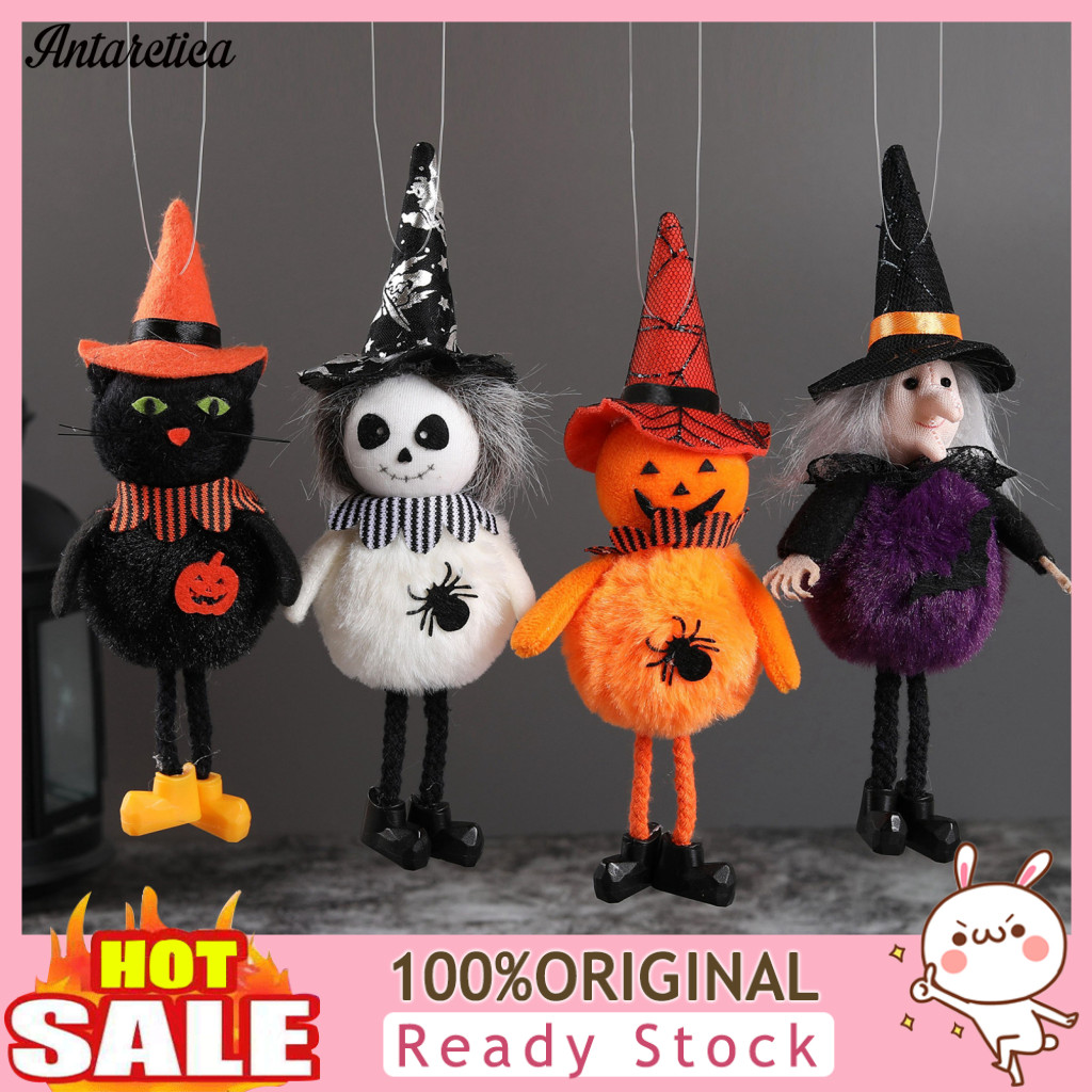 Halloween Witch Doll Decoration Plush Pom Hanging Decorations Cute Pumpkin Ghost Black Cat Ornaments for Indoor Outdoor