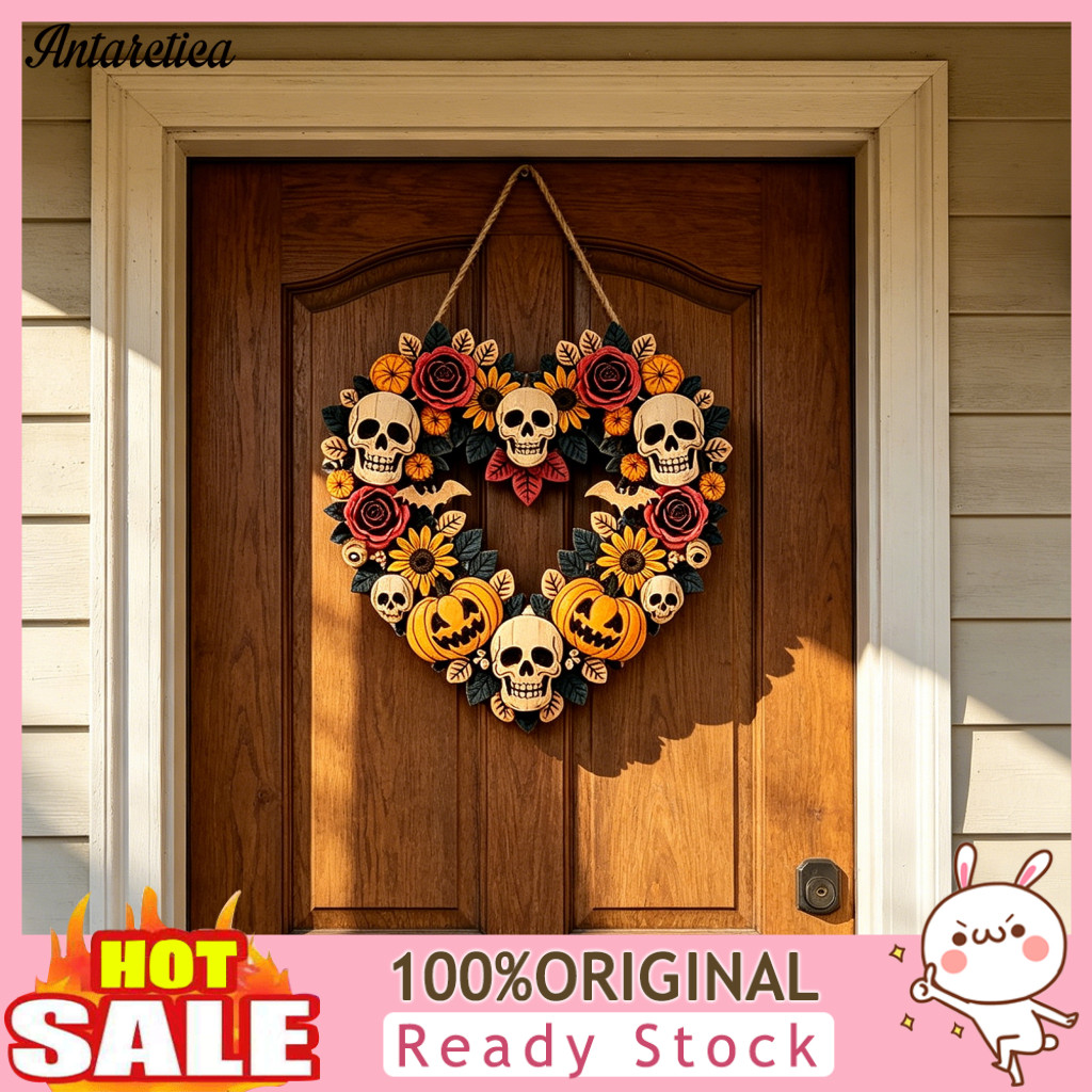 Halloween Door Sign Decoration Flower Skull Pumpkin Wreath Hanging Heart Shape Welcome Decor Wooden Ornaments for Front