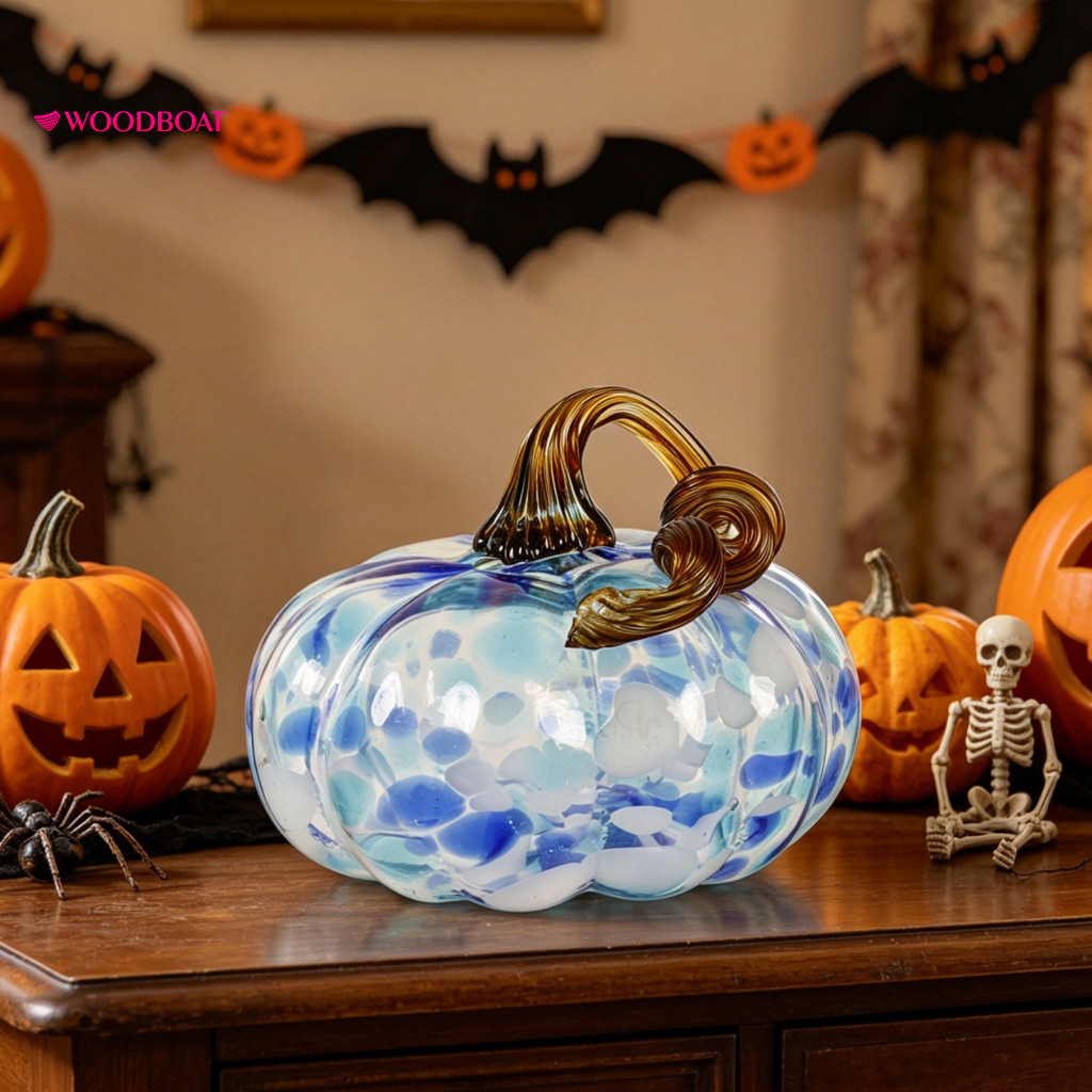 Glass Pumpkin Decoration Mini Hand-blown Ornament Halloween Thanksgiving Fall Decor Hanging for Harvest Festival Home Pa