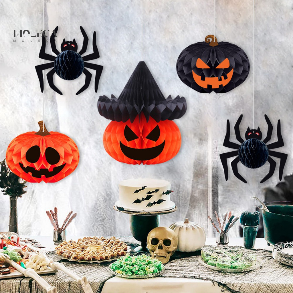 Halloween Honeycomb Decorations Decorative Paper Crafts Pumpkin Spider Ornament Hanging Decoration for Home Office Class