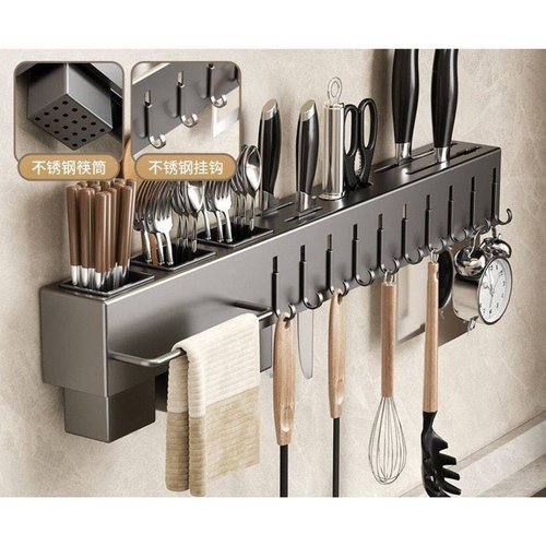 Suporte Porta Utensilios Cozinha 10 Ganchos Organizador Pratico Funcional Cinza