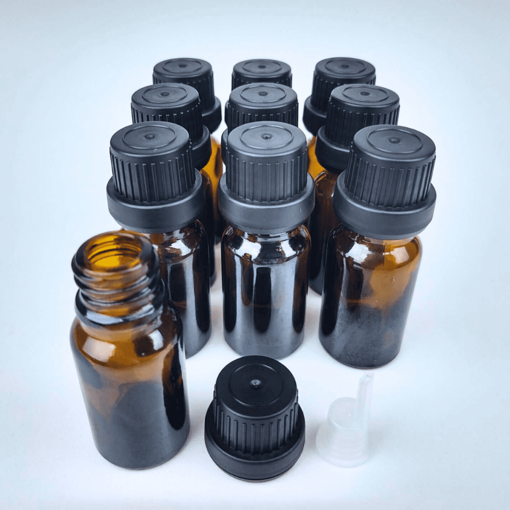 Kit 10 Frascos Premium de Vidro Âmbar + gotejador + tampa 10ml