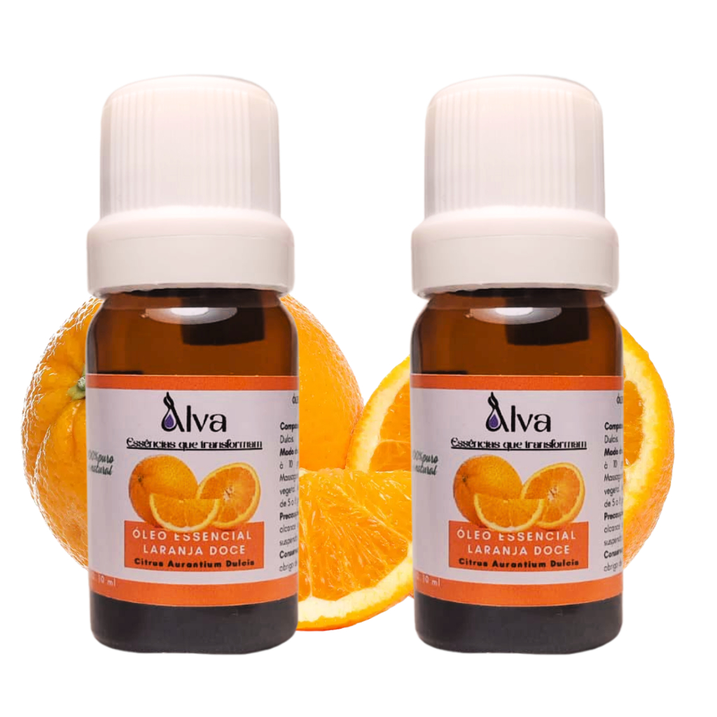 Kit 2 Óleos Essenciais de Laranja Doce 100% Puro - Alva - Frasco de vidro e gotejador com 10 ml cada