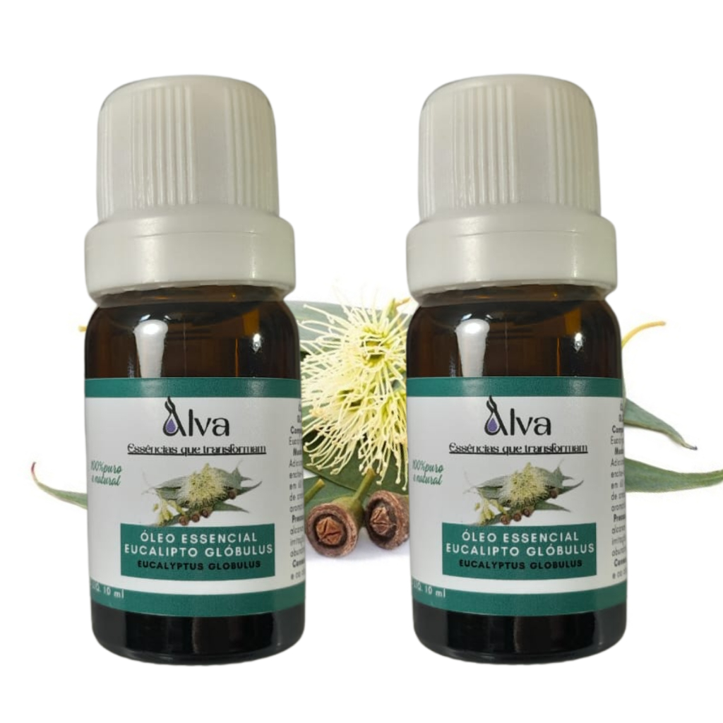 Kit com 2 Óleos Essenciais de Eucalipto Glóbulus 100% Puro - Alva -  gotejador, com 10 ml cada