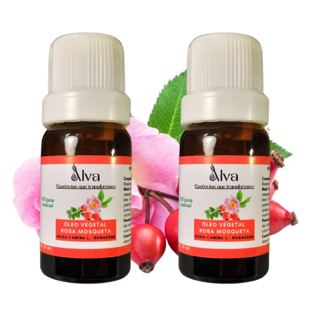 Kit- 2 Óleos Vegetais de Rosa Mosqueta 100% Puro - Alva - Frasco de vidro e gotejador com 10 ml cada