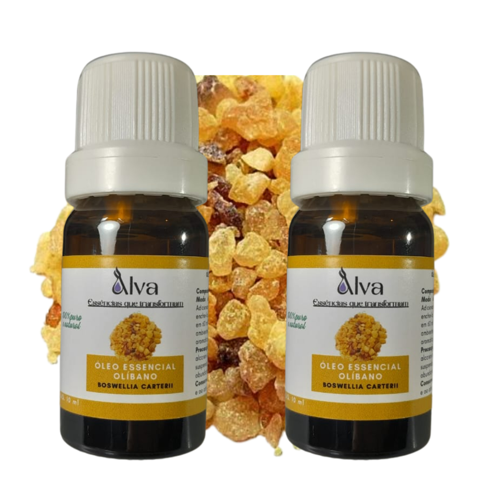 Kit com 2 Óleos Essenciais de Olíbano 100% Puro - Alva - Frasco de vidro e gotejador com 10 ml cada