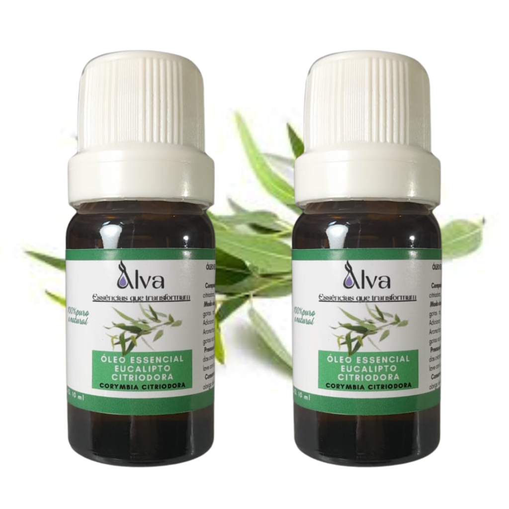 Kit 2 Óleos Essenciais Eucalipto Citriodora 100% Puro - Alva - Frasco de vidro e gotejador 10ml cada