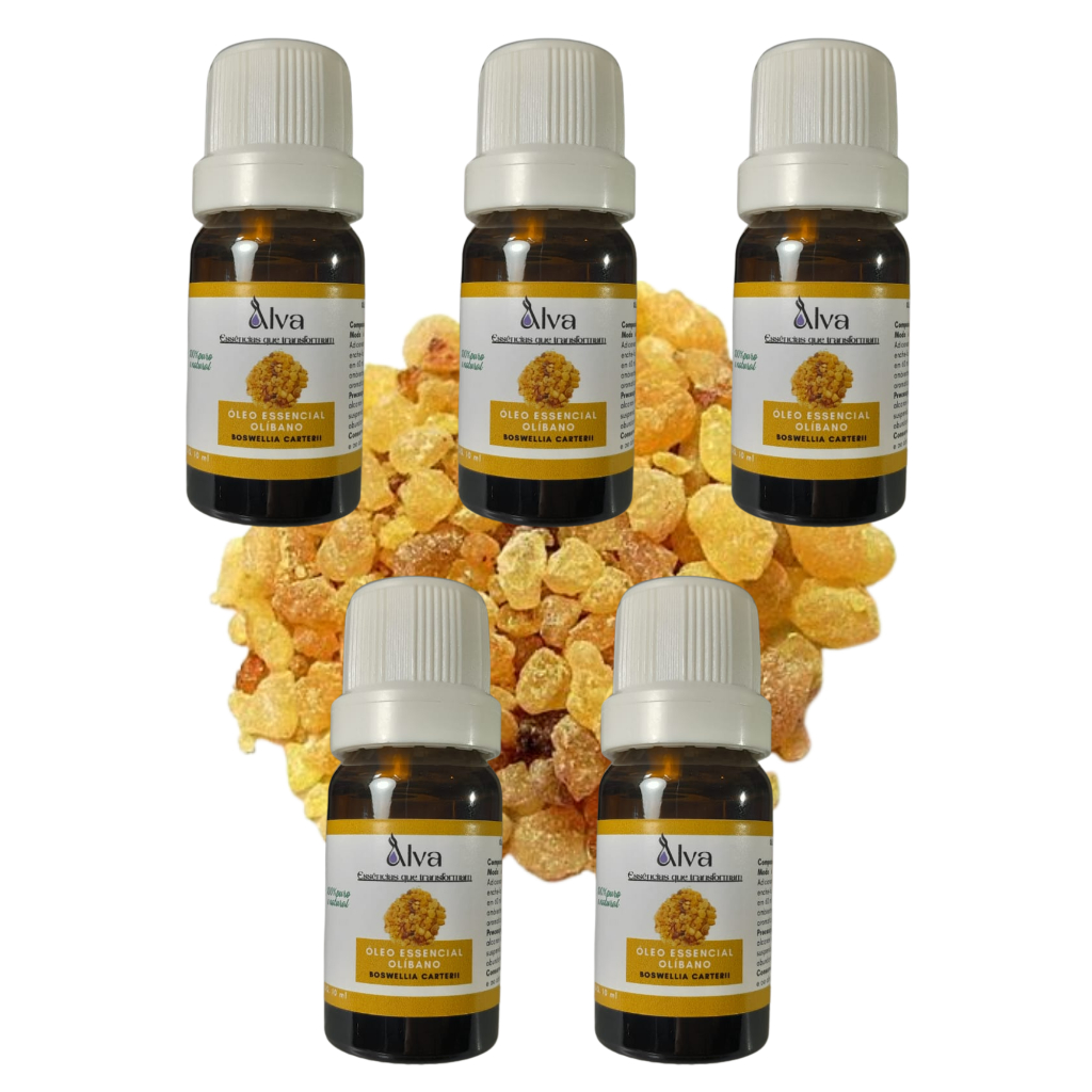 Kit com 5 Óleos Essenciais de Olíbano 100% Puro - Alva - Frasco de vidro e gotejador com 10 ml cada