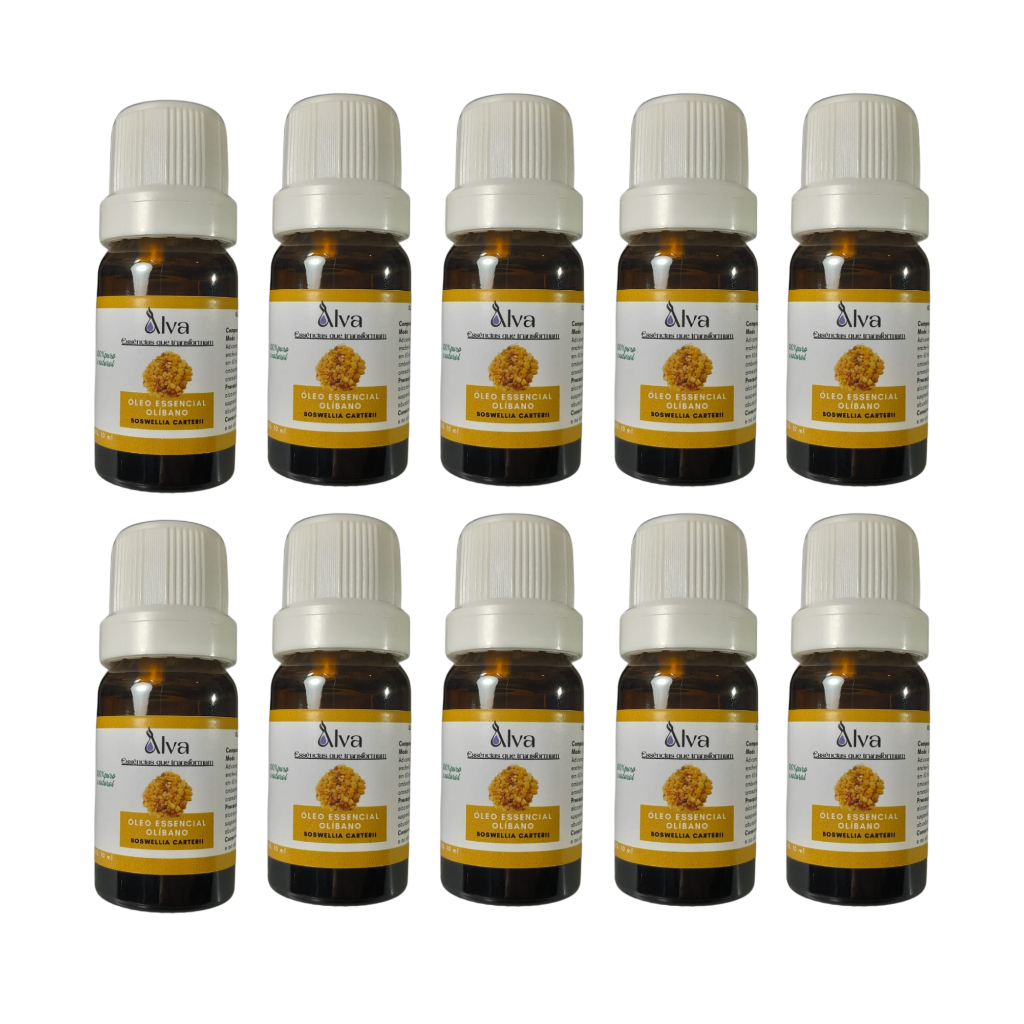 Kit com 10 Óleos Essenciais de Olíbano 100% Puro - Alva - Frasco de vidro e gotejador com 10 ml cada