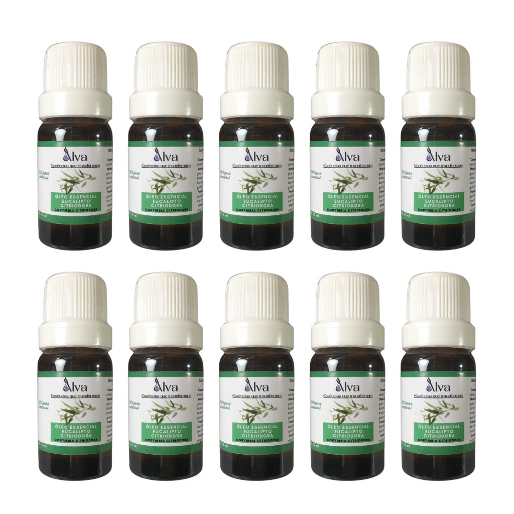 Kit com 10 Óleos Essenciais Eucalipto Citriodora 100% Puro - Alva - Frasco de vidro e gotejador