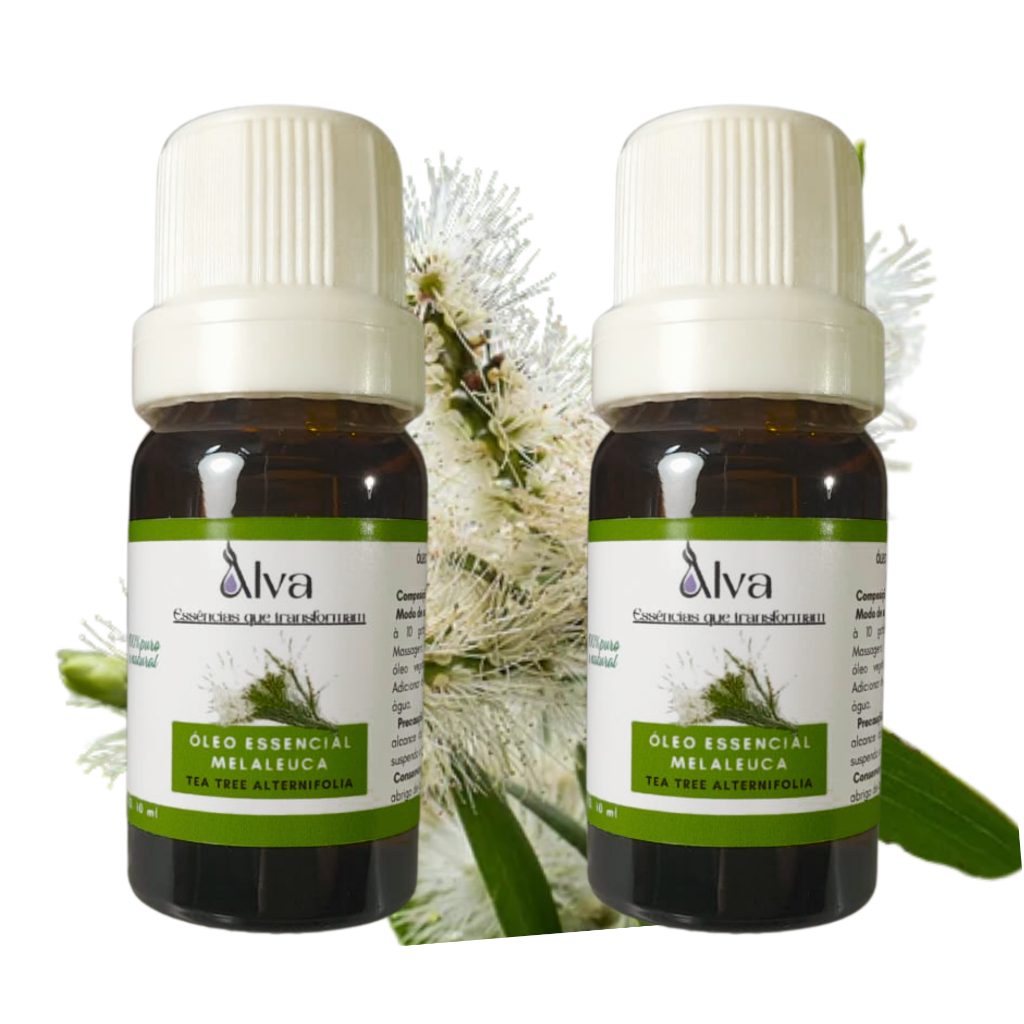 Kit de 2 Óleos Essenciais de Melaleuca 100% Puro - Alva - Frasco de vidro e gotejador com 10 ml cada