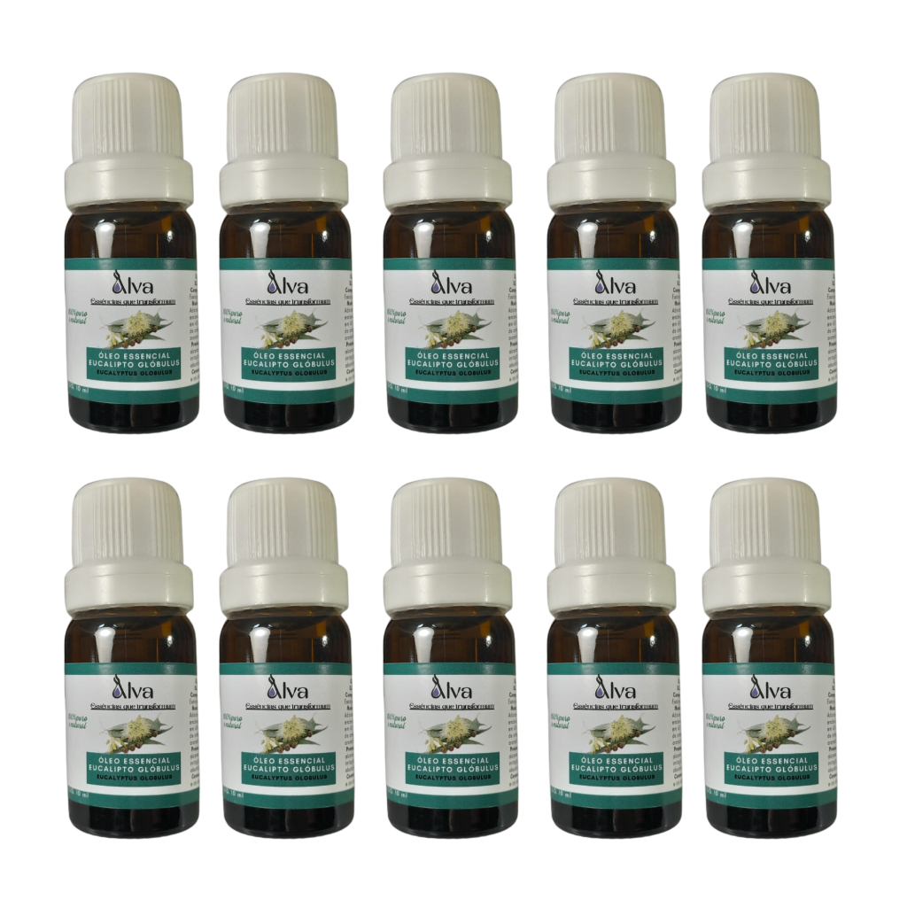 Kit com 10 Óleos Essenciais de Eucalipto Glóbulus 100% Puro - Alva -  gotejador, com 10 ml cada