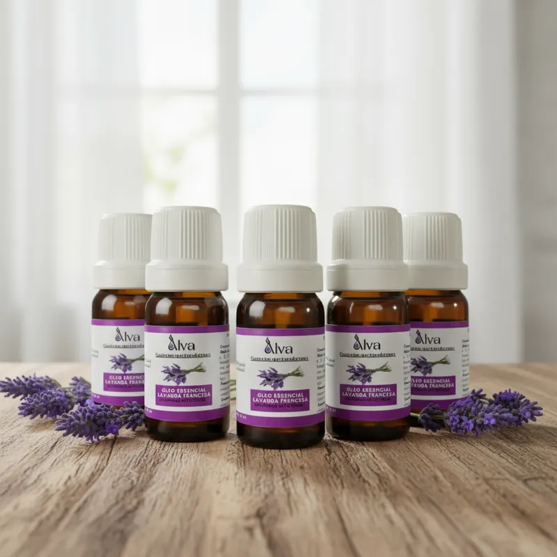Kit com 5 Óleos Essenciais de Lavanda 100% Puro - Alva - Frasco de vidro e gotejador com 10 ml cada
