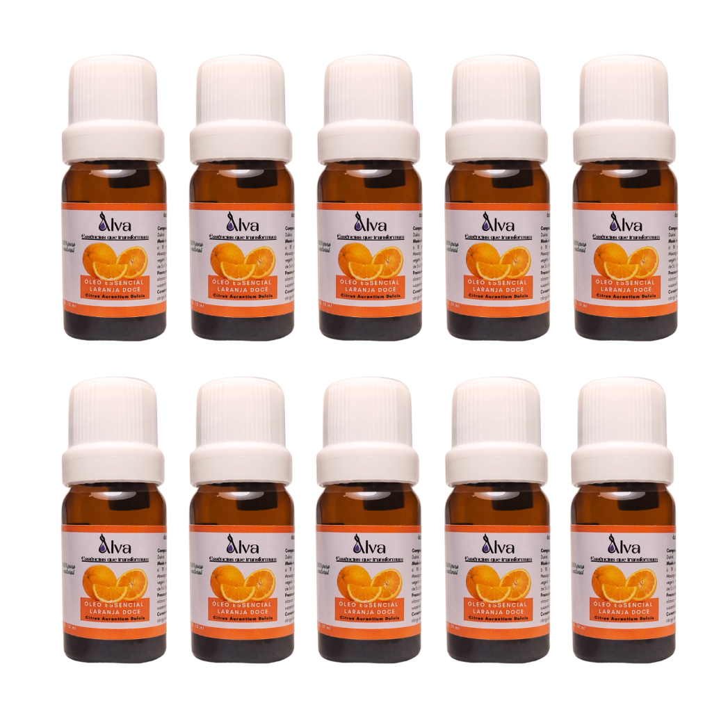 Kit com 10 Óleos Essenciais de Laranja Doce 100% Puro - Alva - de vidro e gotejador com 10 ml cada