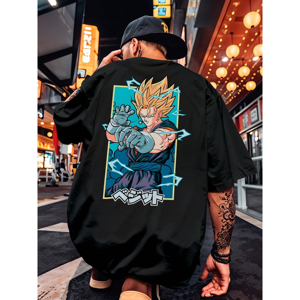 Camiseta Streetwear  Dragon Gogeta Goku Vegeta Fusão Sayajin Ball Anime Série Desenho Geek Anime Camisa 100% Algodão