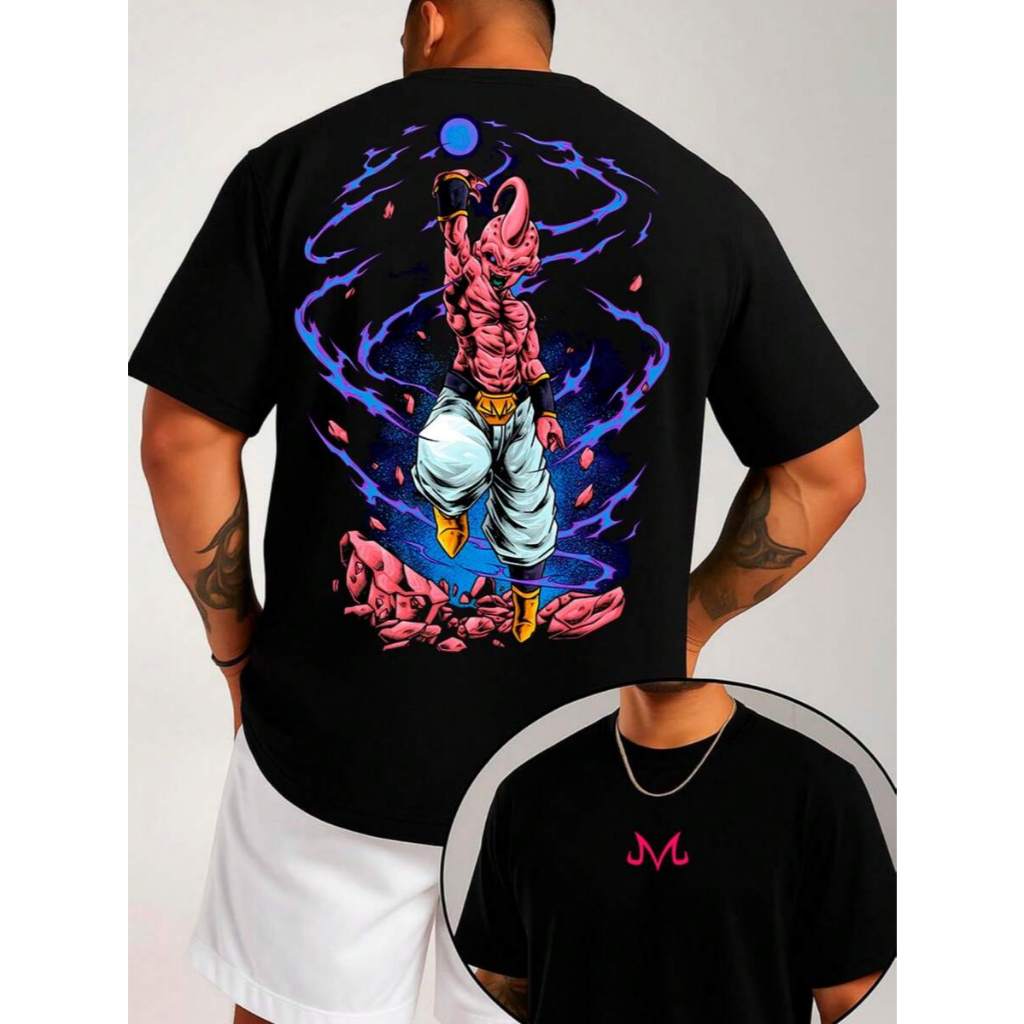 Camiseta Oversized Algodão Gola Redonda Streetwear Majin Boo Dragon Ball Z Anime Série Lançamento