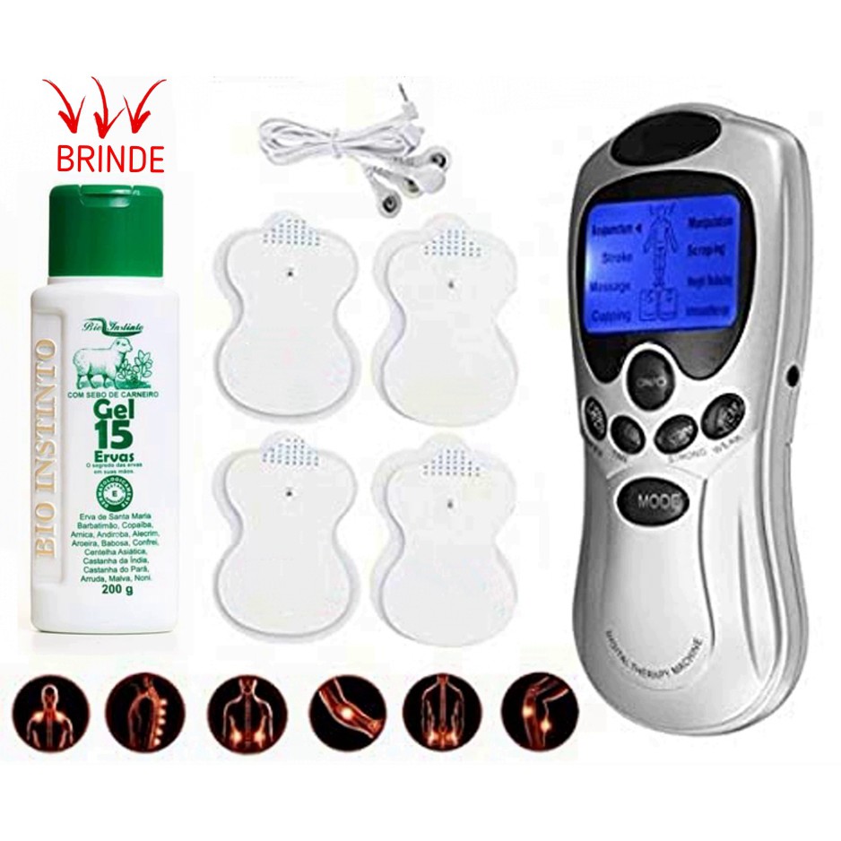 Aparelho Fisioterapia Acupuntura Tens Fes Portátil + Gel