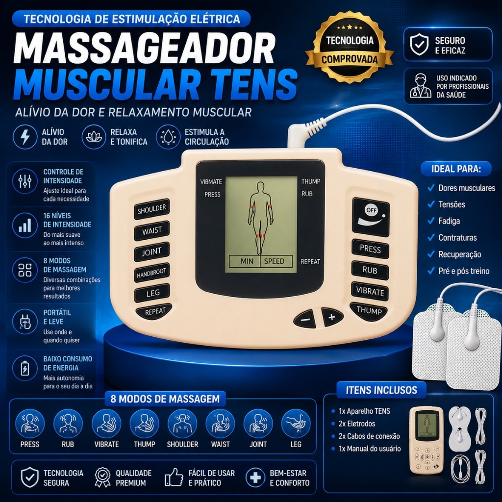 Aparelho Digital Fisioterapia Tens Fes Massagem Profissional Choque Acunpuntura