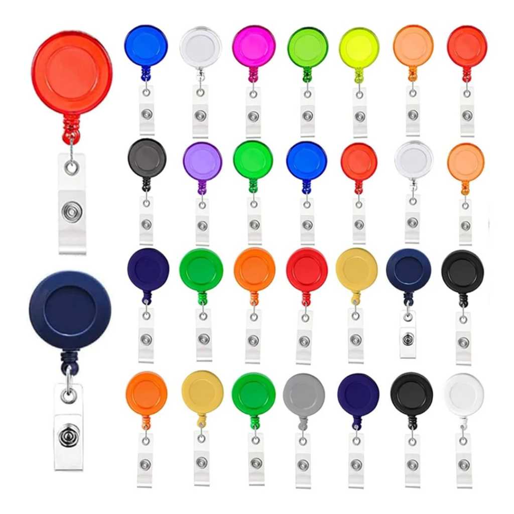 Kit 3/10 Puxador Porta Crachá Roller Clip Retrátil Anti Perda Cordão Carretel Multiuso para Brindes e Lembrancinhas