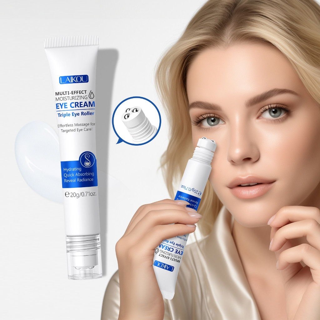 LAIKOU Multi-effect Moisturizing Eye Cream -- Triple Massage Roller, Hydrating, Quick Absorbing, Reveal Radiance 20g