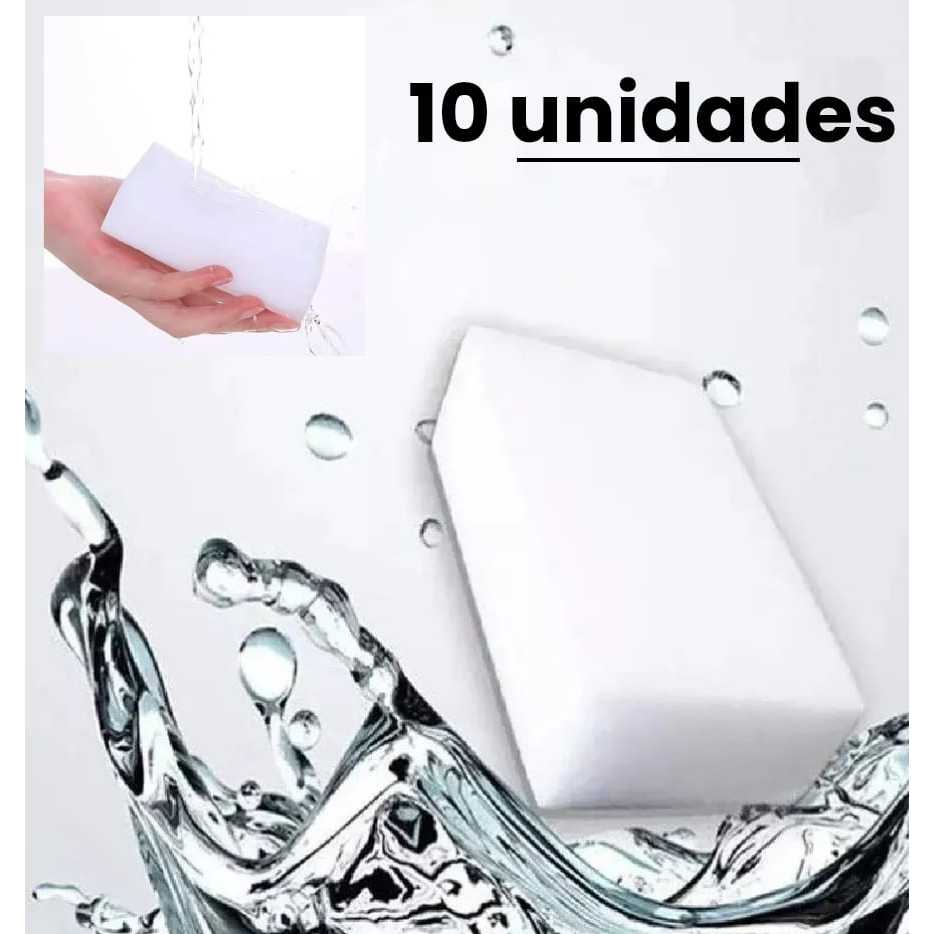 Kit 10 Esponja Mágica Bucha Melamina Branca Tira Mancha Risco Original Desengordura Limpeza Pesada