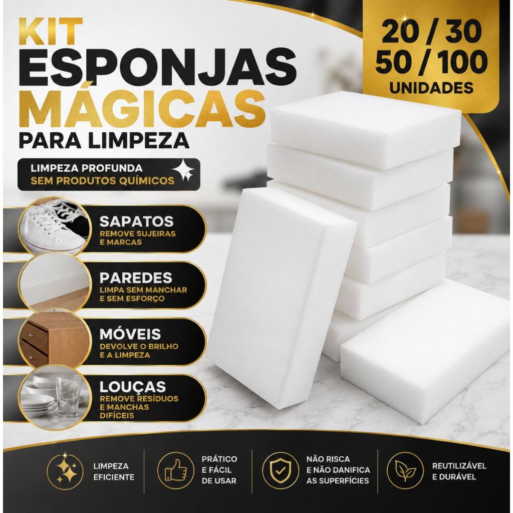 Esponjas Mágica Bucha Melamina Tira Mancha Original Desengordura Limpeza Incrível