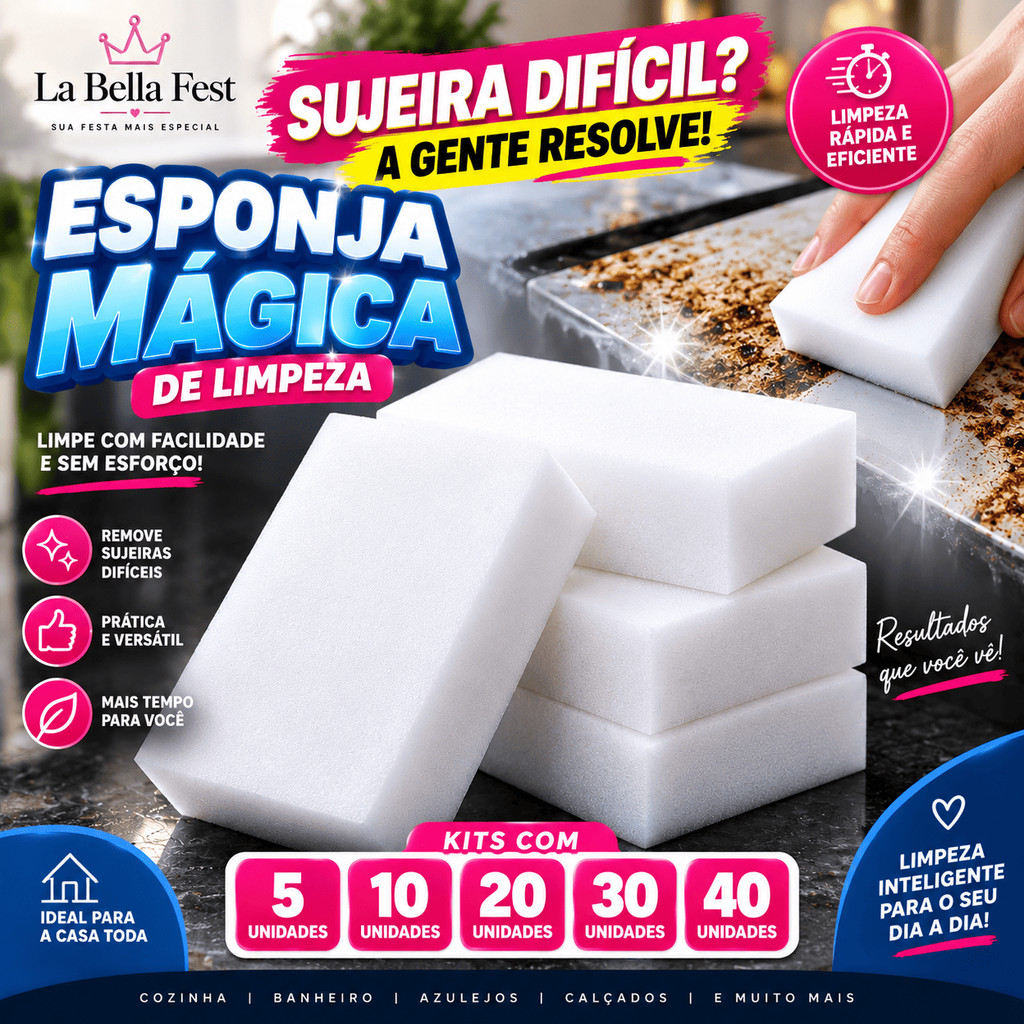 Esponja Mágica Kit com 5 10 20 30 40 Unidades Bucha Melamina Tira Manchas Limpeza Bucha Limpa tudo