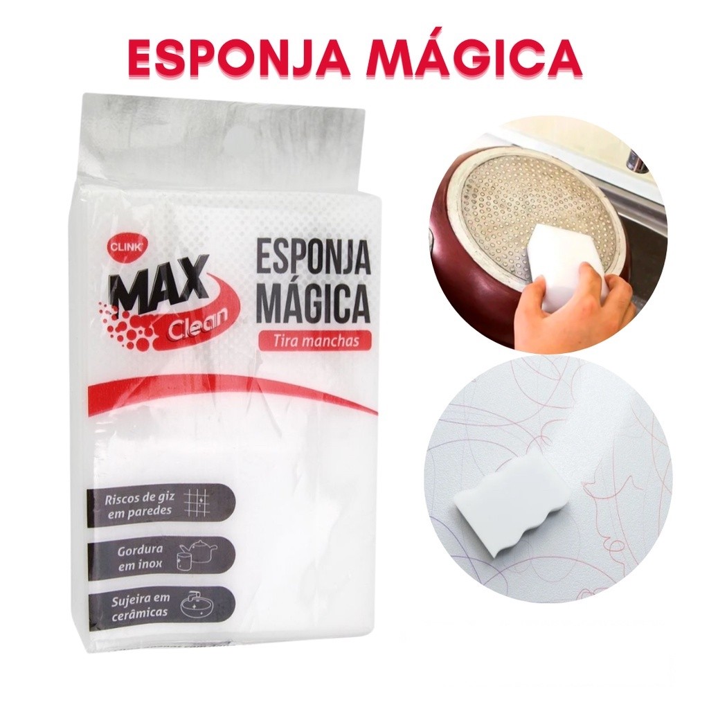 Kit Esponja Mágica Max Clean Branca Tira Manchas Limpa Riscos Clink Limpeza Profunda Bucha De Melamina Multiuso