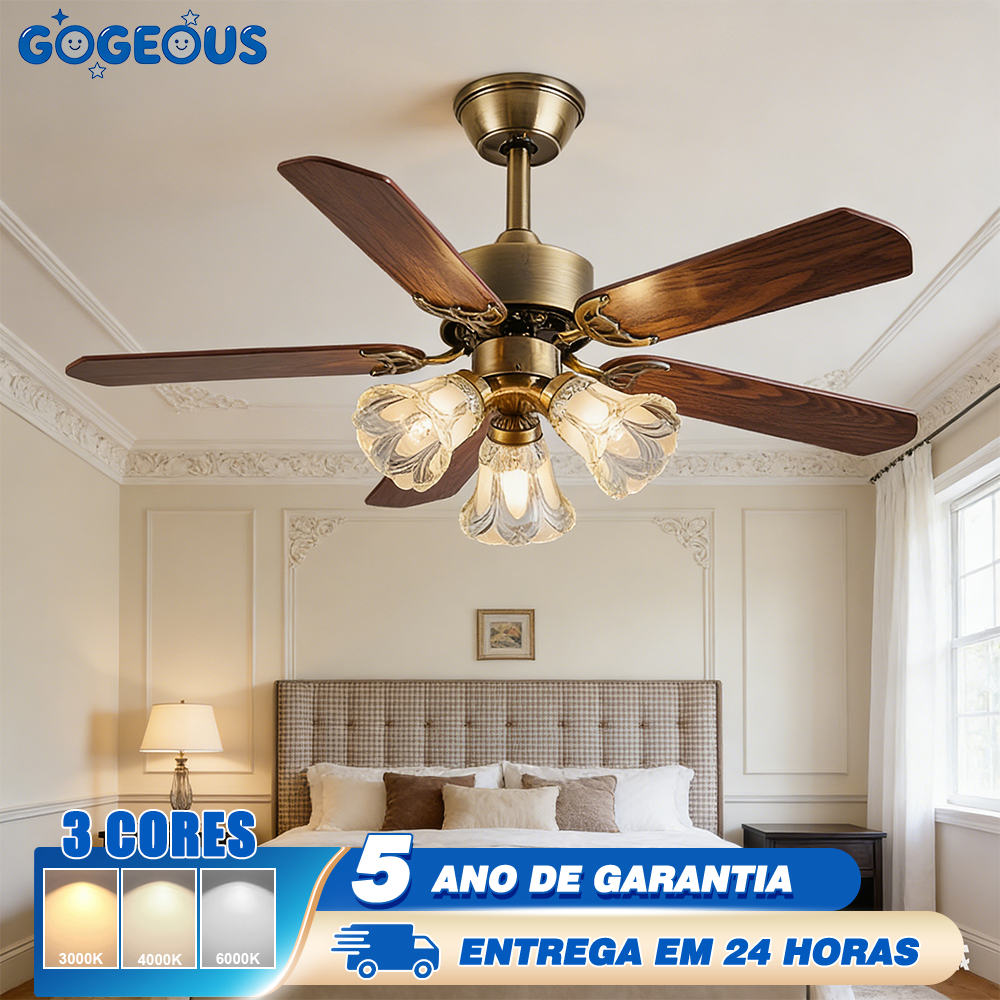 GOGEOUS Ventilador de Teto com Luz 4 Flores 110V 220V Controle Remoto 3 Cores(3200K 4000K 6000K)