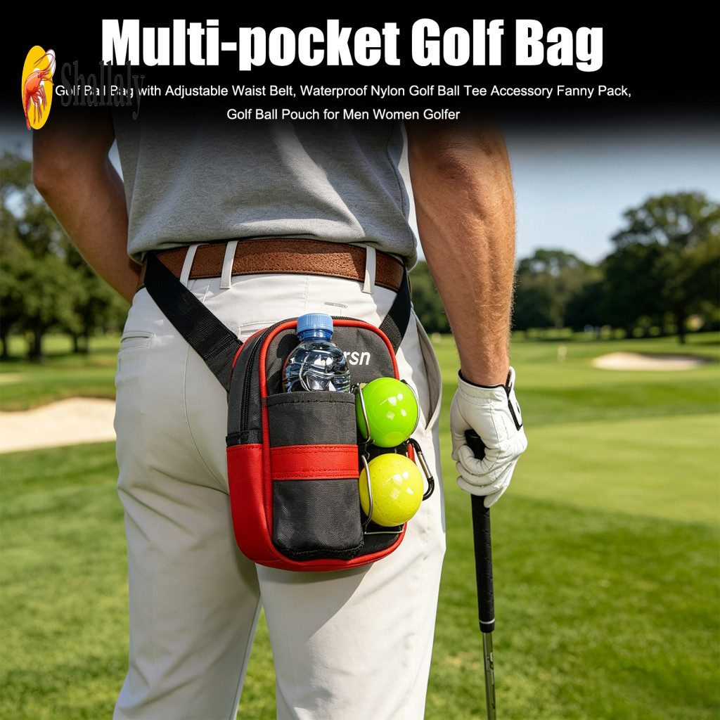 Durable Golf Bag Storage Waterproof Ball with Adjustable Waist Belt – Nylon Fanny Pack for Men Women Golfers Tee Holde
