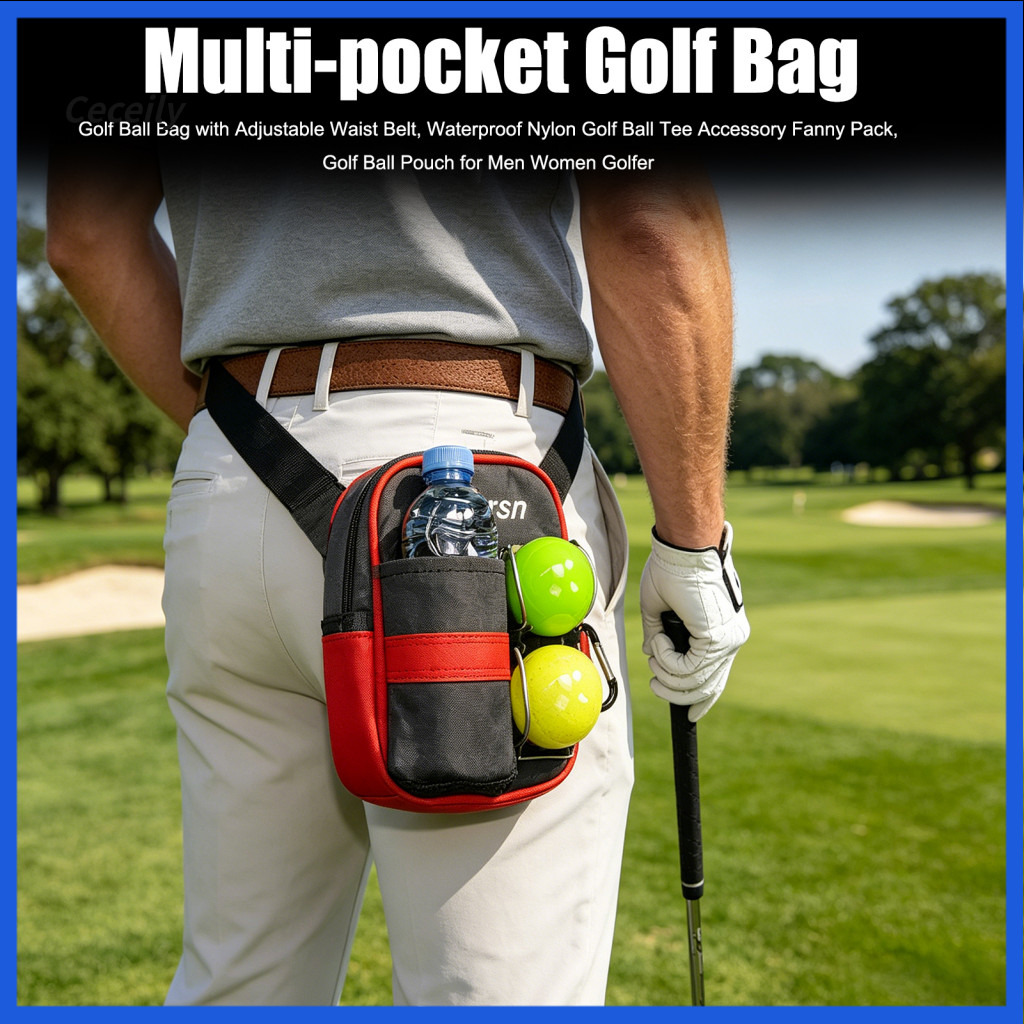 Outdoor Golf Bag Storage Waterproof Ball with Adjustable Waist Belt – Durable Nylon Fanny Pack for Men Women Golfers T