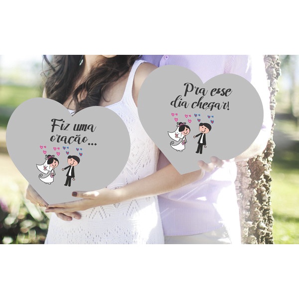 Kit 2 Placas Coração MDF Casamento Personalizada Save The Date Pré Wedding