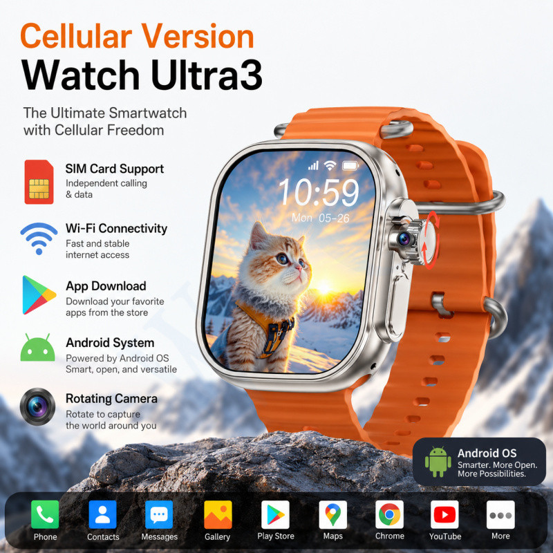 Versão Celular Relógio ULTRA3 5G Android B31 Smartwatch Com Cartão SIM Câmera Rotativa , Funções De Chamada E Foto , Goo