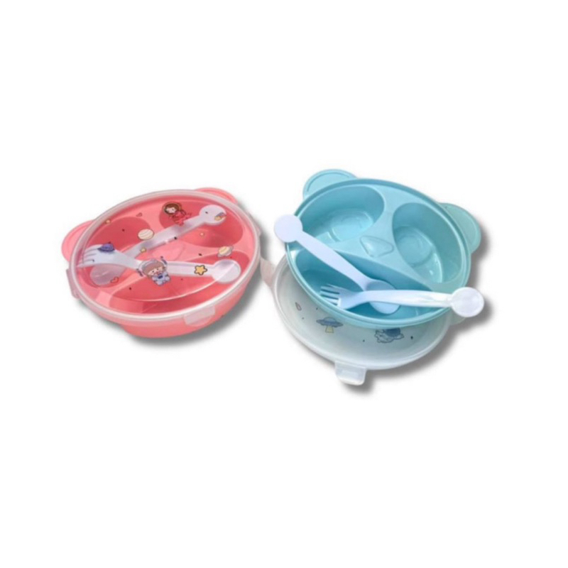 Prato Infantil Fuindo Divis rias Urso Bebe Plastico Pratinho + Talheres