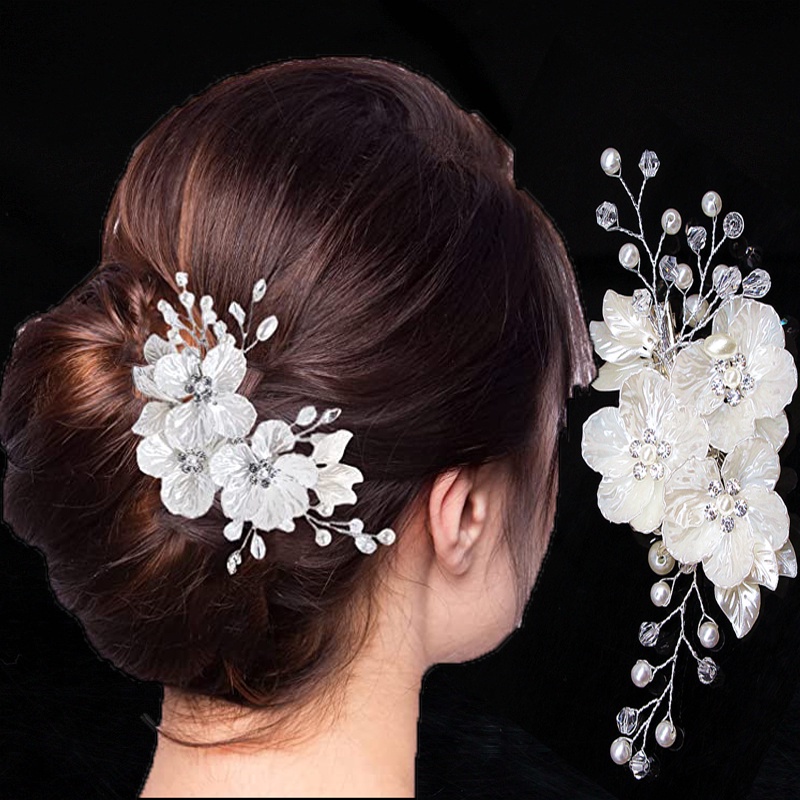 Cabeleireiro Coreano Feito À Mão Pearl Crystal Petal Headwear Hairpin/Simple White Wheat Wave Flower Stage Performance Girl Accessories/Elegante Noiva