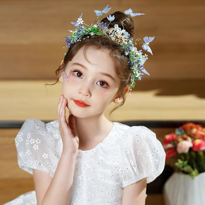 [Estoque pronto] Hanfu Pequena Princesa Headwear Crianças Estilo Mori Guirlanda Super Fada Performance Tiara Menina Pass