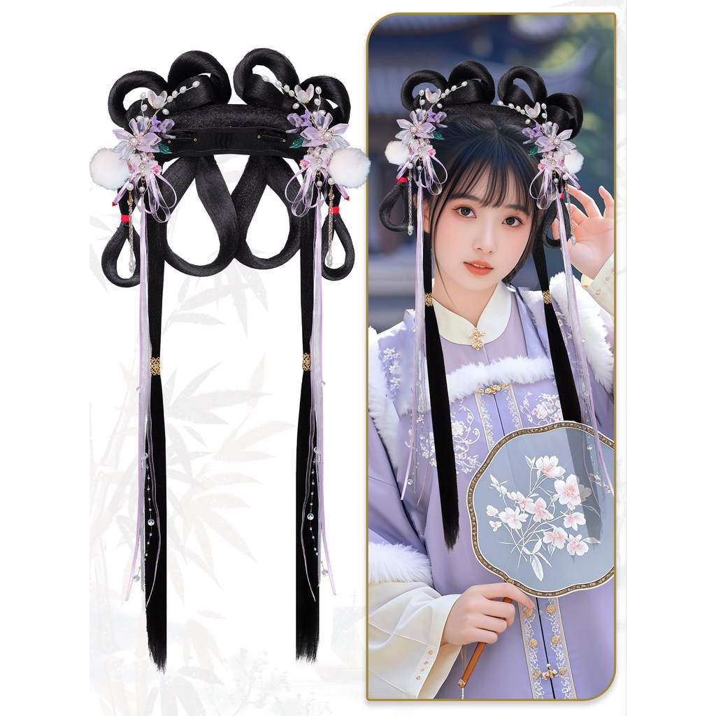 Performance de palco Headwear uma peça bandana estilo antigo menina cabelo longo peruca saco antigo estilo traje doce ac