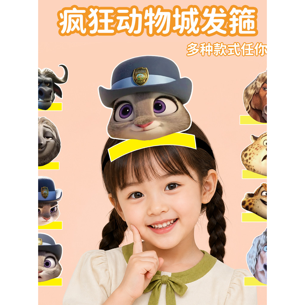 Crazy Zoo Headwear Judy Nick Fox Nick Role-Playing Headband Jardim de infância Storytelling Performance Props