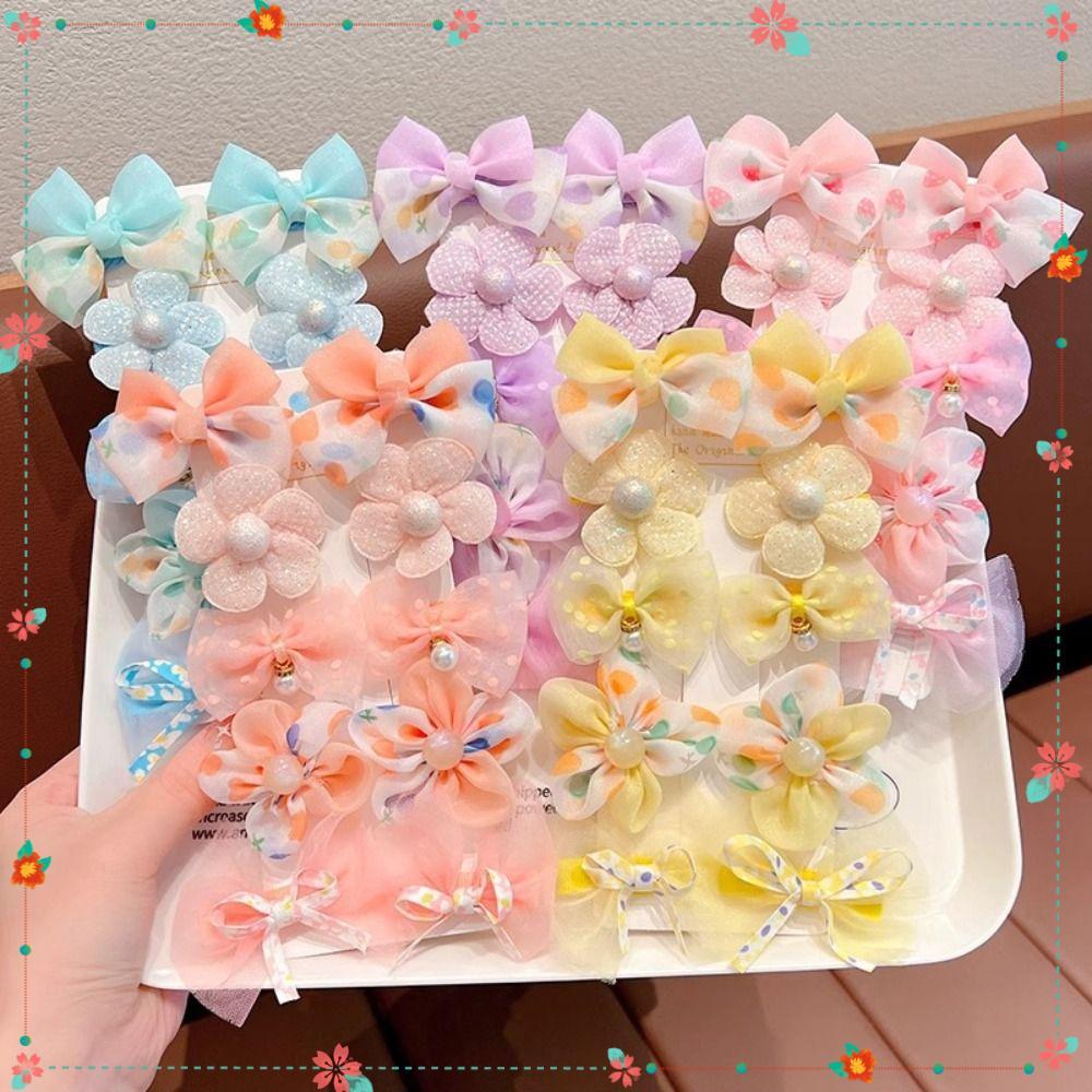 Conjunto De 10 Peças De Grampos De Cabelo , De Flor De Tule De Cor Pastel , Presilhas Com Laço Gradiente De Org